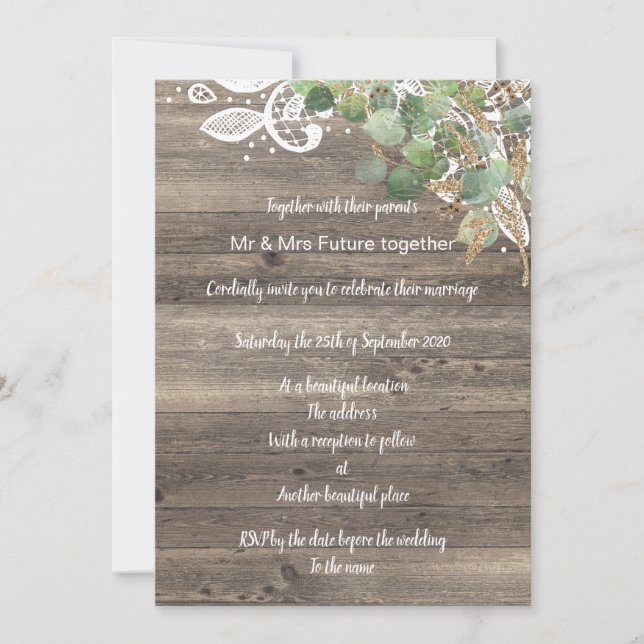 RUSTISCHE EUCALYPTUS LACE WEDD EINLADUNG (Vorderseite)