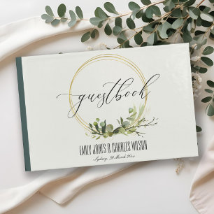 RUSTISCHE GEBÜHR GREEN GOLD FOLIAGE WATERCOLOR WED GÄSTEBUCH