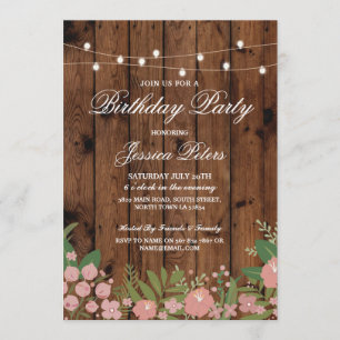 Rustische Geburtstagsparty Coral Floral Wood Einla Einladung