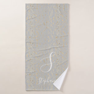 Rustische Gold Künstlerische Muster Gray Monogram Badehandtuch