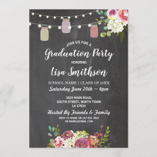 Rustische Graduierungsparty Jars Chalk Blume laden Einladung