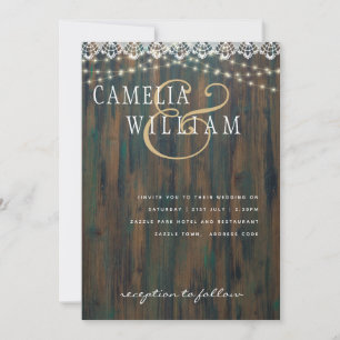 RUSTISCHE HOLZLICHTEN LACE Wedding Einladung