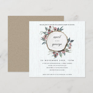RUSTISCHE HOLZSLICE PINK FLORAL VERLOBUNG INVITE DANKESKARTE
