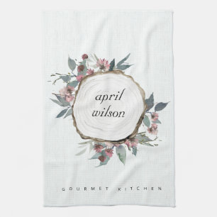 RUSTISCHE HOLZSLICE WILL PINK FLORAL EUCALYPTUS GESCHIRRTUCH