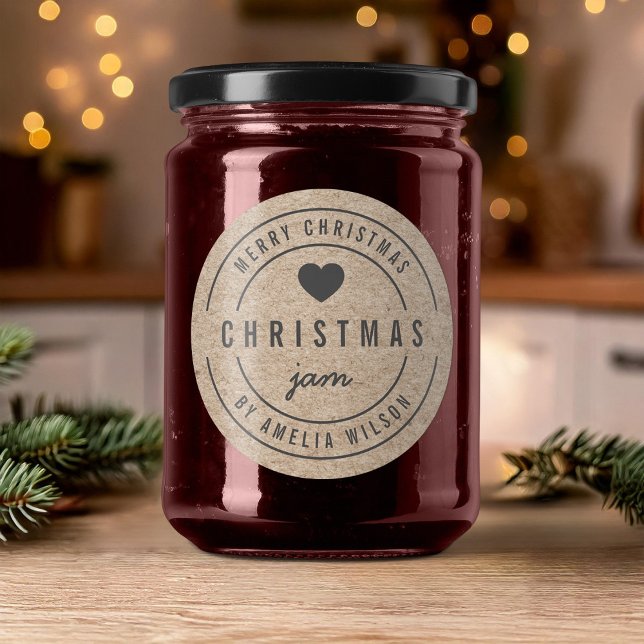 Rustische Imitats Kraft Weihnachtsjam Frohe Weihna Runder Aufkleber (Von Creator hochgeladen)