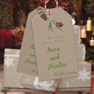 Rustische Kraft-Papier-Pine-Kone Anpassbare Schrei Geschenkanhänger