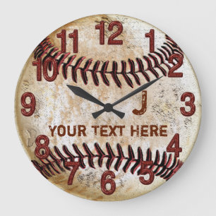 Rustische Personalisierte Vintage Baseballmauer Große Wanduhr