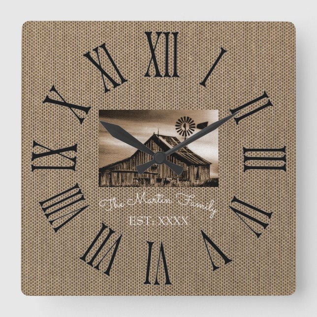 RUSTISCHE ROMAN NUMBERAL WALL CLOCK QUADRATISCHE WANDUHR (Vorderseite)