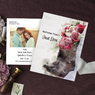 Rustische Rose Cowboy Boots Wasserfarbe Save the D Ankündigungspostkarte