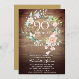 Rustische Rose Garland Monogram 90. Geburtstag Einladung
