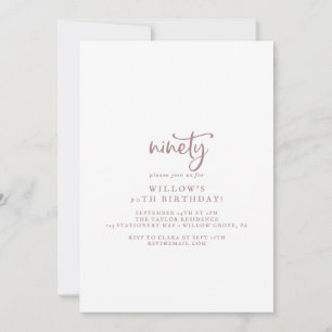 Rustische Rose Gold Script 90. Geburtstagsparty Einladung