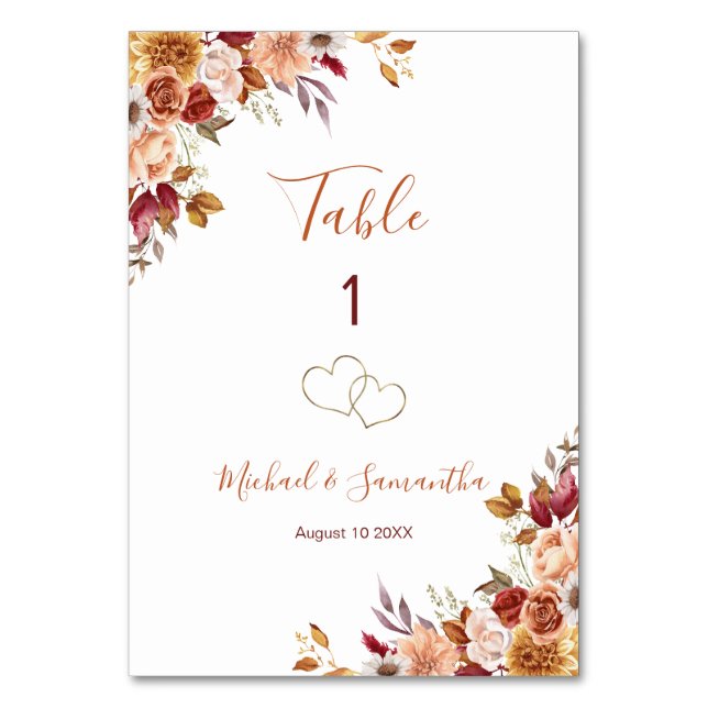 Rustische Rose und Chrysanthemum-Hochzeit im Herbs Tischnummer (Vorderseite)