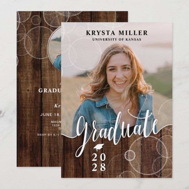 Rustische Skript-Foto-Graduierungspartei Einladung (Vorne/Hinten)