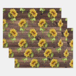 Rustische Sonnenblume auf Holz Geschenkpapier Set