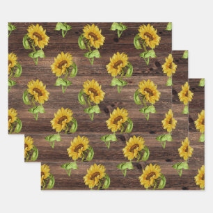 Rustische Sonnenblume auf Holz Geschenkpapier Set