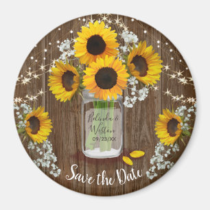 Rustische Sonnenblume und Mason Jar Hochzeit Magnet
