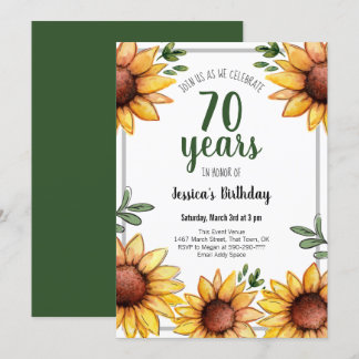 Rustische Sonnenblumen 70. Geburtstagsparty Einladung