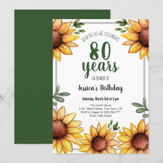 Rustische Sonnenblumen 80. Geburtstagsparty Einladung