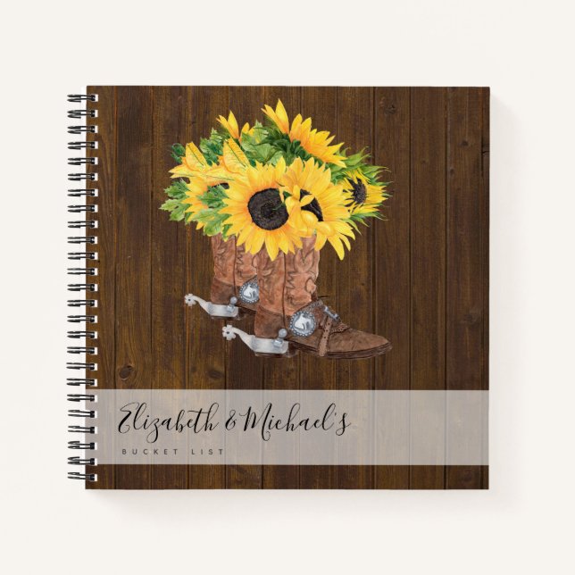 Rustische Sonnenblumen Cowboy Boots BUCKET LIST Jo Notizbuch (Vorderseite)