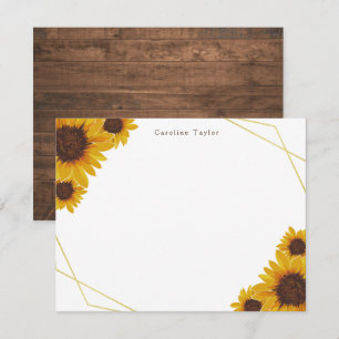Rustische Sonnenblumen Gold Geometric Wood Persona Mitteilungskarte