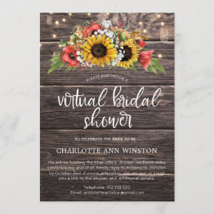 Rustische Sonnenblumen Virtual Brautparty Einladung