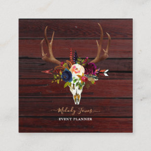 RUSTISCHE WASSERCOLOR-BLUME, BOHO SKULL+ARRONE QUADRATISCHE VISITENKARTE