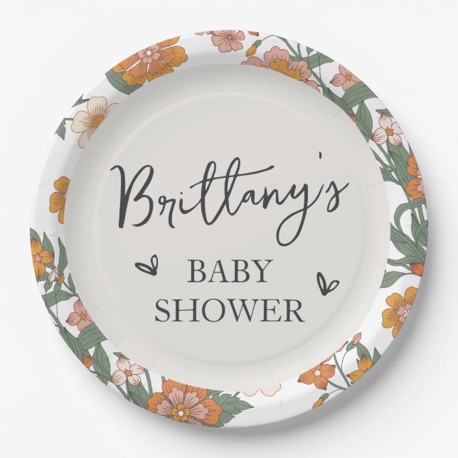 Rustische Wildblume Geschlecht Neutrale Babydusche Pappteller (Vorderseite)