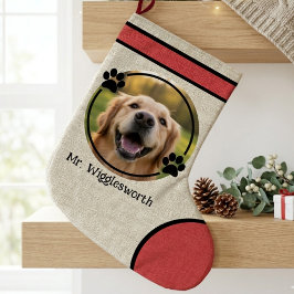 Rustischer Pfotenabdruck roter Jute Foto Großer Weihnachtsstrumpf