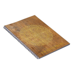 RUSTISCHES HOLZ MIT GOLDENMANDALA - NAME NOTIZBLOCK