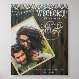 RUSTISCHES HOLZLICHT LACE Wedding WELCOME SIGN Poster