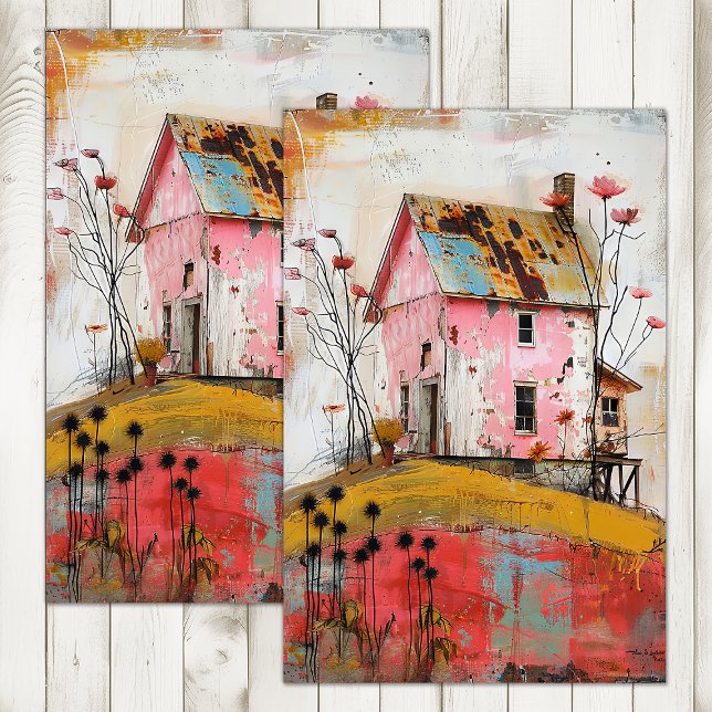 RUSTISCHES LANDWIRTSCHAFTLICHES GEMISCHTES MEDIA A SEIDENPAPIER (RUSTIC FARMHOUSE MIXED MEDIA ART DECOUPAGE TISSUE PAPER)