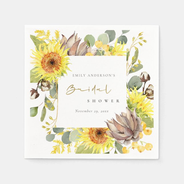 RUSTISCHES SONNENBLUMEN EUCALYPTUS-BRAUTPARTY SERVIETTE (Vorderseite)