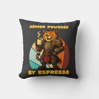 Rüstung, angetrieben von Espresso - Rüstungskatze Kissen