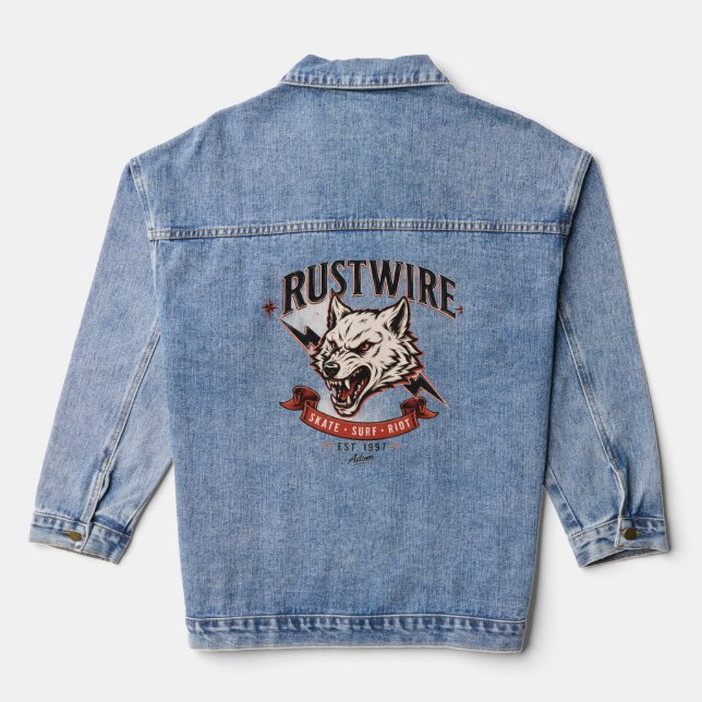 Rustwire Wolf-Schädel-T-Shirt Jeansjacke (Rückseite)