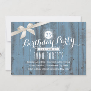 Rusty Blue Classy Ivory Ribbon Geburtstagsparty Einladung
