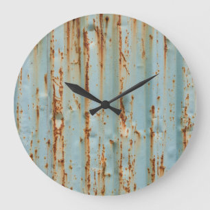 Rusty Blue Painted Metal Texture Große Wanduhr