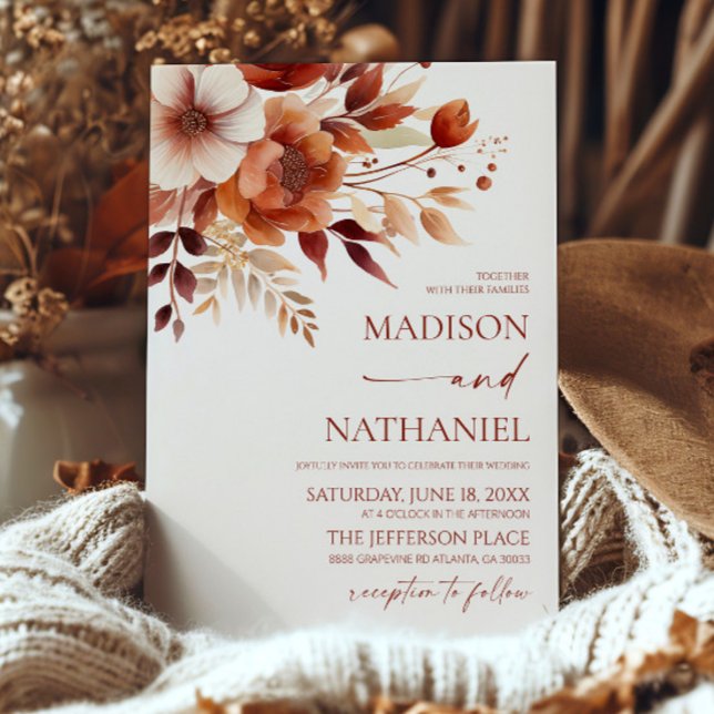 Rusty Burgundy Brown Blumengarten Hochzeit Einladung (Von Creator hochgeladen)