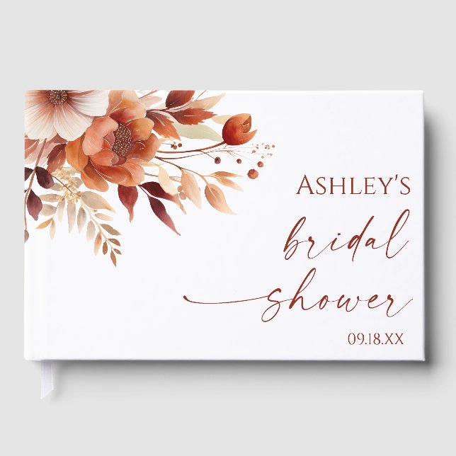 Rusty Burgundy Brown Floral Blume Brautparty Gästebuch (Vorderseite)