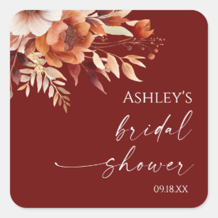 Rusty Burgundy Brown Floral Blume Brautparty Quadratischer Aufkleber