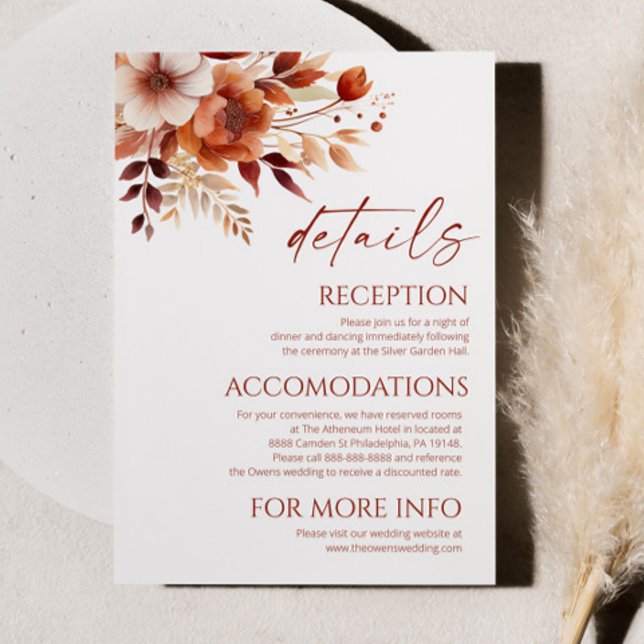 Rusty Burgundy Brown Floral Blume Hochzeiten Detai Begleitkarte (Von Creator hochgeladen)