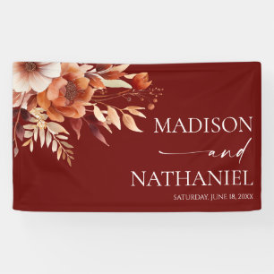 Rusty Burgundy Brown Floral Blume Wedding Banner