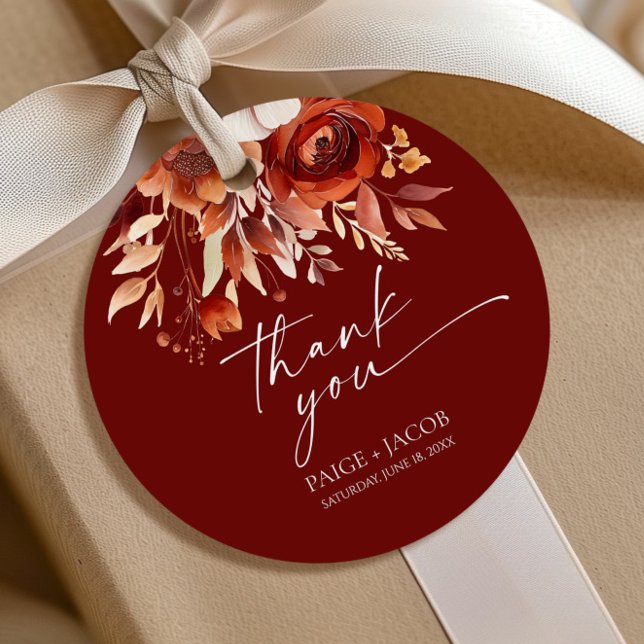 Rusty Burgundy Brown Floral Blume Wedding Geschenkanhänger (Von Creator hochgeladen)