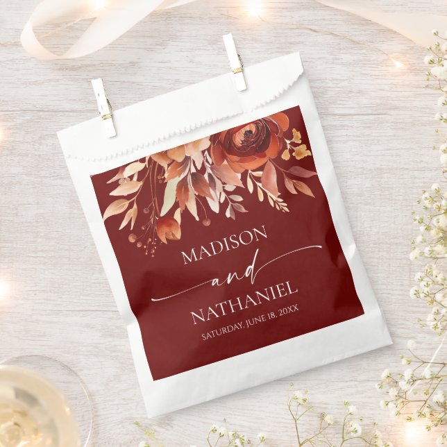 Rusty Burgundy Brown Floral Blume Wedding Geschenktütchen (Ausgeschnitten)