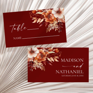 Rusty Burgundy Brown Floral Blume Wedding Platzkarte