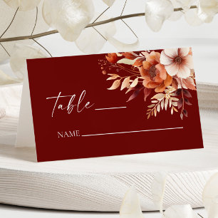 Rusty Burgundy Brown Floral Blume Wedding Platzkarte