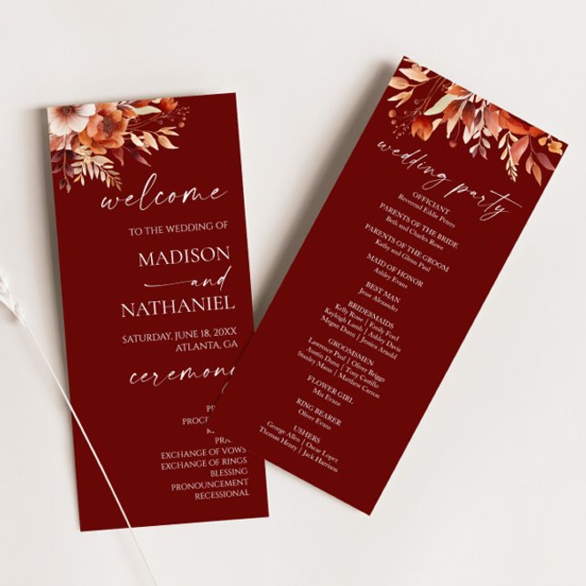 Rusty Burgundy Brown Floral Blume Wedding Programm (Von Creator hochgeladen)