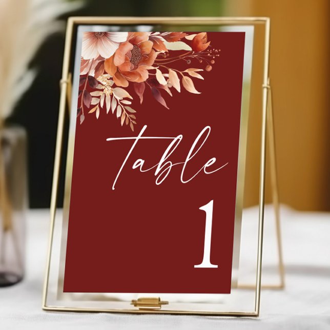 Rusty Burgundy Brown Floral Blume Wedding Tischnummer (Von Creator hochgeladen)