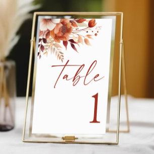 Rusty Burgundy Brown Floral Blume Wedding Tischnummer