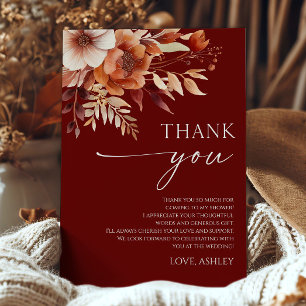 Rusty Burgundy Floral Blume Brautparty Dankeskarte
