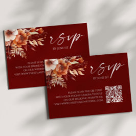 Rusty Burgundy Floral QR Code Wedding RSVP Card